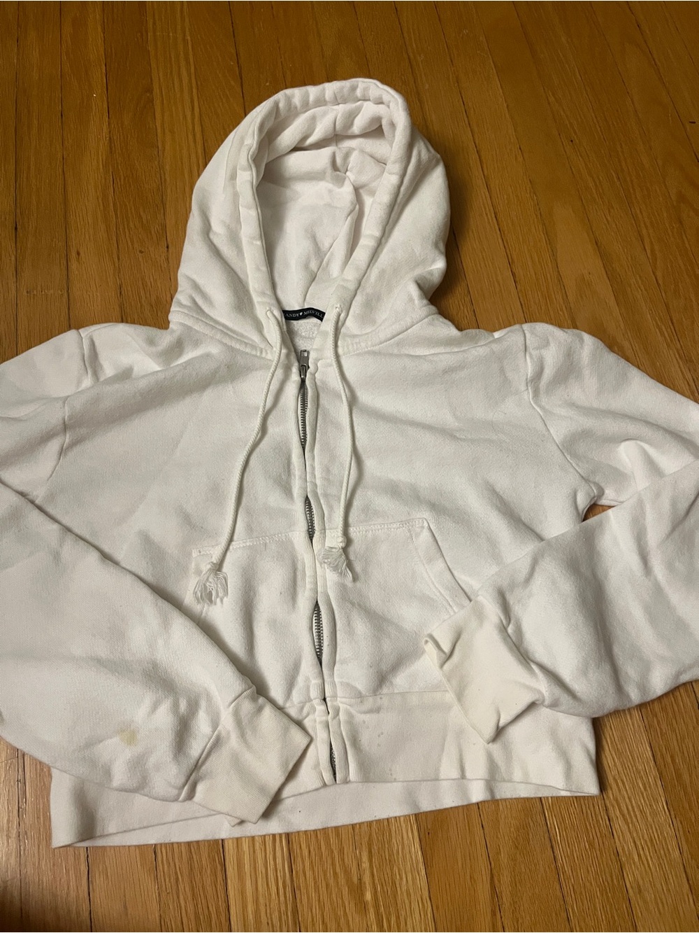 Brandy Melville Cropped White Zip Hoodie